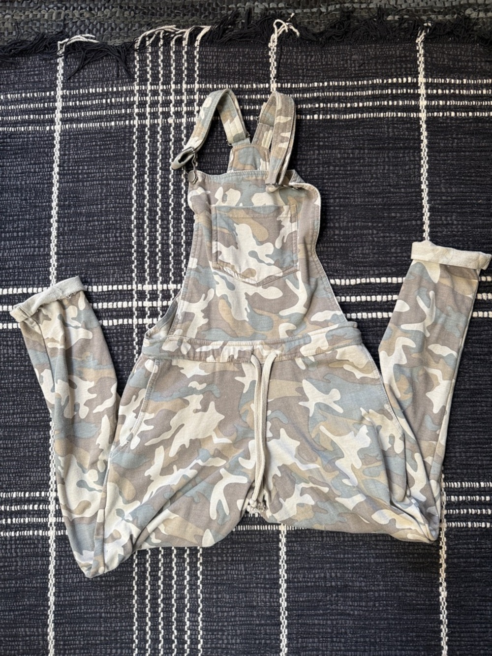 Vintage Havana Camouflage Drawstring Overalls in Green and Tan